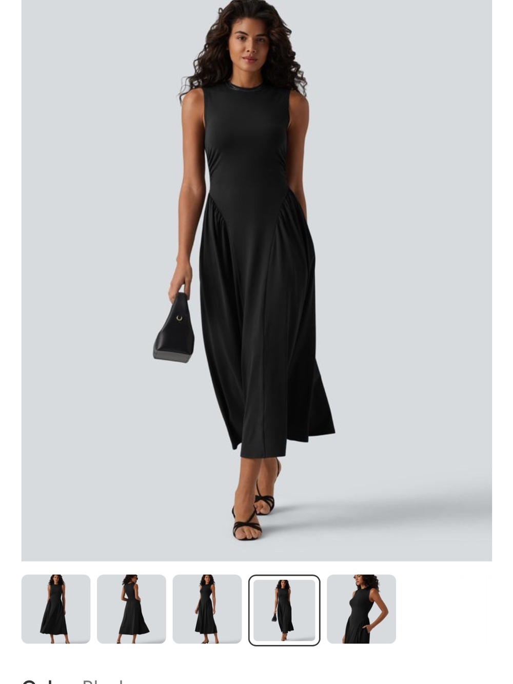 Sleeveless Black Midi Dress with Flared Skirt